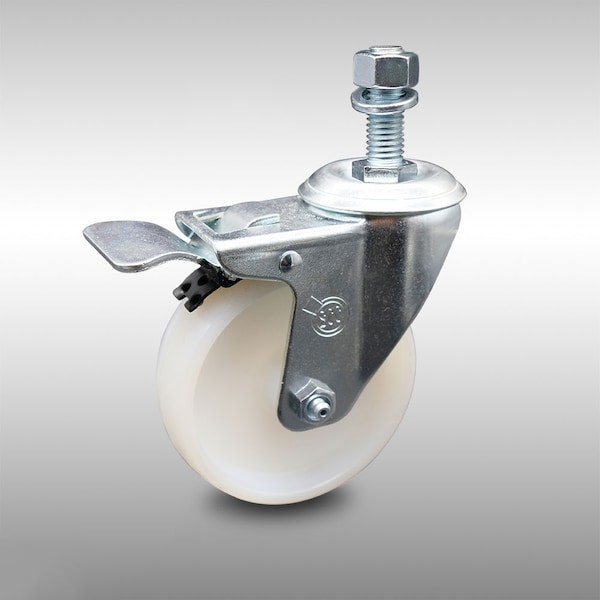 4 Inch SS Nylon Wheel Swivel 12mm Threaded Stem Caster with Total Lock Brake
